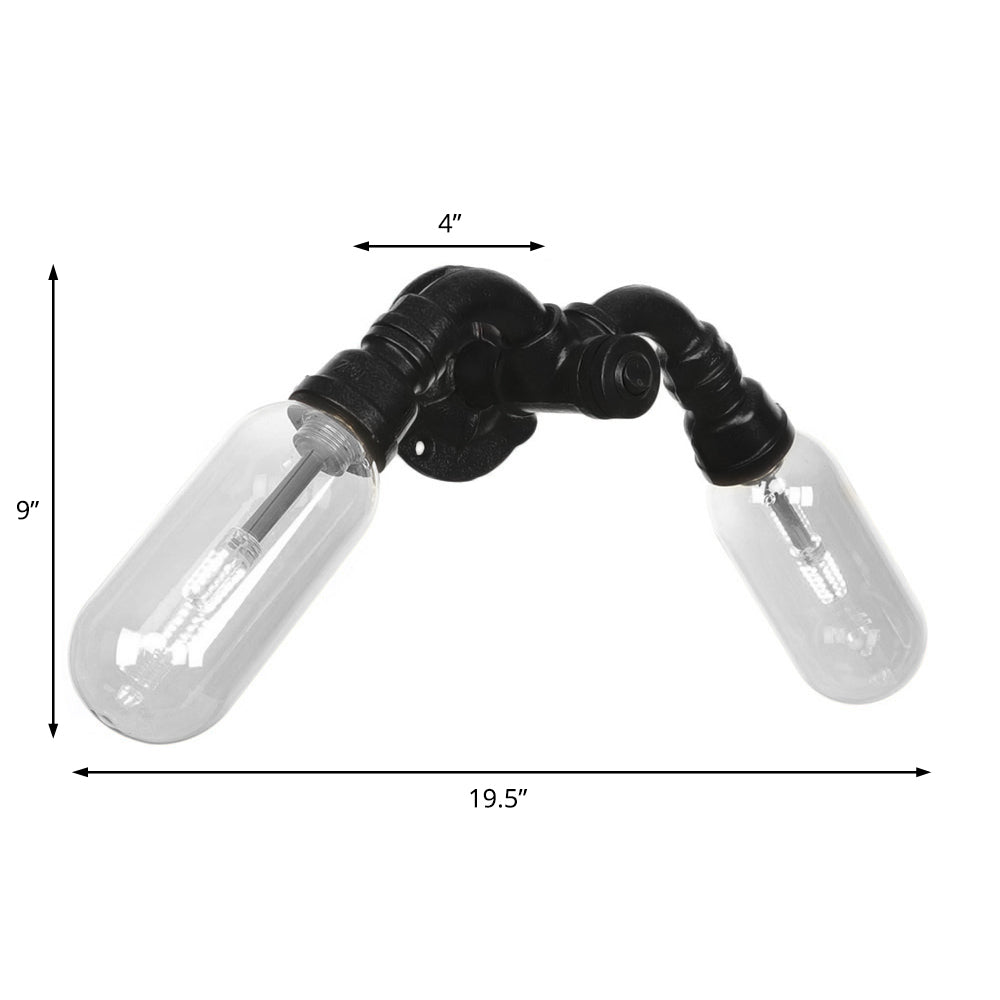 Frendorf | Capsule Shade Schlafzimmer Wandlicht Leuchte Industrielles Metall 2 Lichter Schwarze Wandleuchte mit Rohrdesign