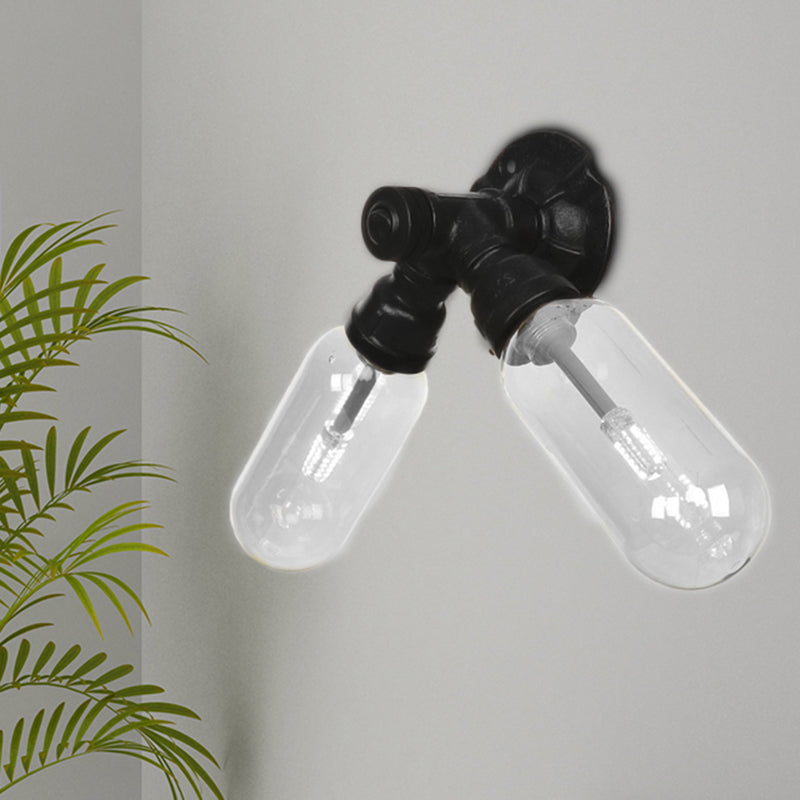 Frendorf | Capsule Shade Schlafzimmer Wandlicht Leuchte Industrielles Metall 2 Lichter Schwarze Wandleuchte mit Rohrdesign