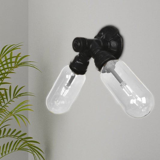 Frendorf | Capsule Shade Schlafzimmer Wandlicht Leuchte Industrielles Metall 2 Lichter Schwarze Wandleuchte mit Rohrdesign