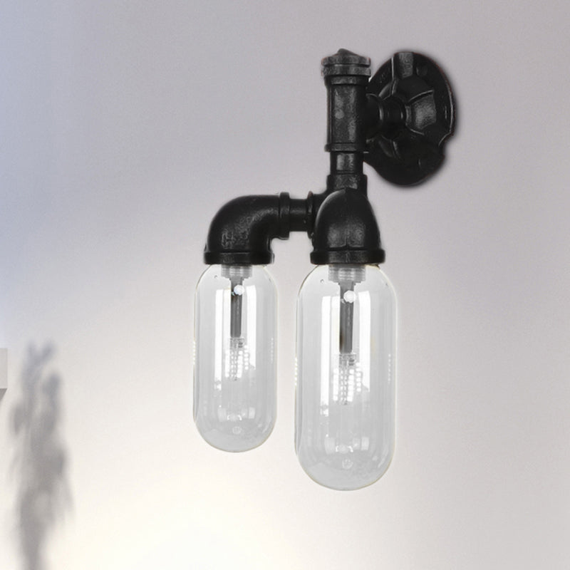 Frendorf | Capsule Shade Schlafzimmer Wandlicht Leuchte Industrielles Metall 2 Lichter Schwarze Wandleuchte mit Rohrdesign