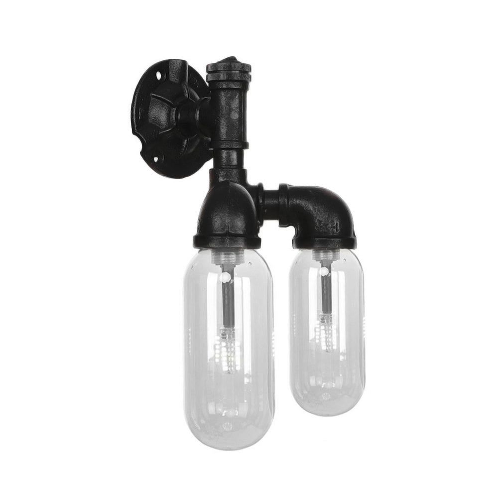 Frendorf | Capsule Shade Schlafzimmer Wandlicht Leuchte Industrielles Metall 2 Lichter Schwarze Wandleuchte mit Rohrdesign