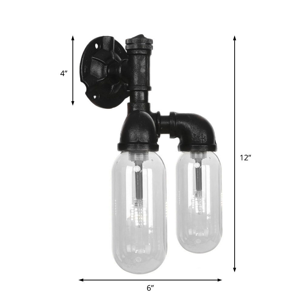Frendorf | Capsule Shade Schlafzimmer Wandlicht Leuchte Industrielles Metall 2 Lichter Schwarze Wandleuchte mit Rohrdesign