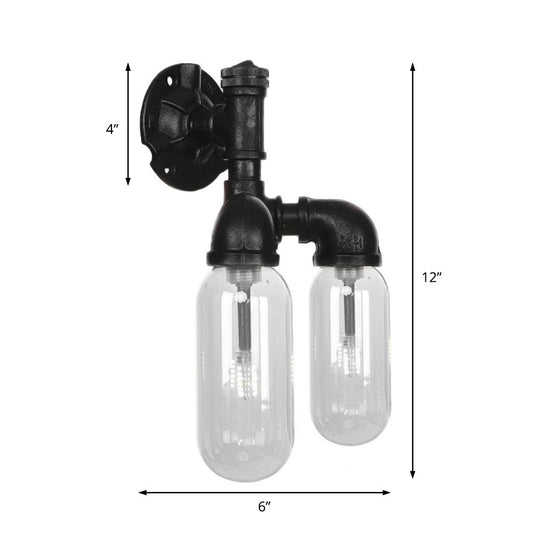Frendorf | Capsule Shade Schlafzimmer Wandlicht Leuchte Industrielles Metall 2 Lichter Schwarze Wandleuchte mit Rohrdesign