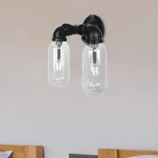 Frendorf | Metalen Ovaal Schaduw Wandlamp Industriële 2 Lichten Slaapkamer Wandgemonteerde Pijplicht in Zwart