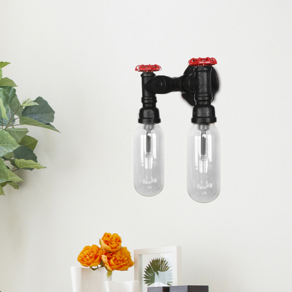 Frendorf | Metalen Ovaal Schaduw Wandlamp Industriële 2 Lichten Slaapkamer Wandgemonteerde Pijplicht in Zwart