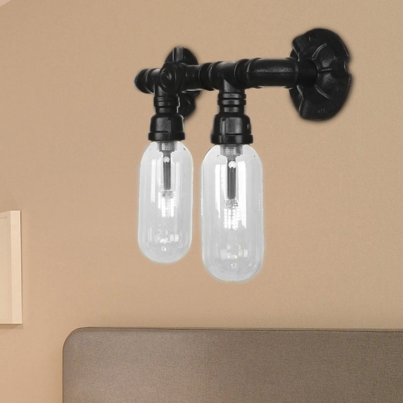 Frendorf | Metalen Ovaal Schaduw Wandlamp Industriële 2 Lichten Slaapkamer Wandgemonteerde Pijplicht in Zwart