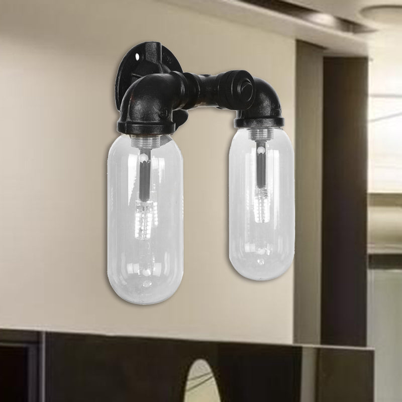 Frendorf | Metalen Ovaal Schaduw Wandlamp Industriële 2 Lichten Slaapkamer Wandgemonteerde Pijplicht in Zwart