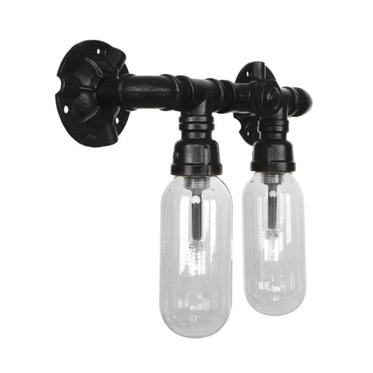 Frendorf | Metalen Ovaal Schaduw Wandlamp Industriële 2 Lichten Slaapkamer Wandgemonteerde Pijplicht in Zwart