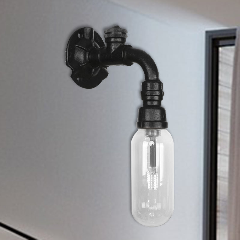 Frendorf | Schwarze Kapsel Schatten Wandleuchte Industrie klares Glas 1 Licht Korridor Wandmontagebeleuchtung mit Rohrdesign