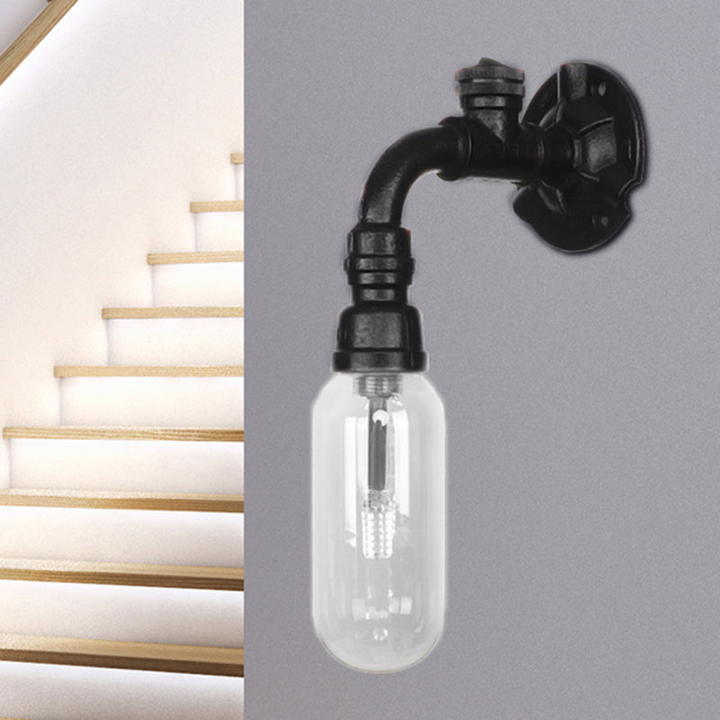 Frendorf | Schwarze Kapsel Schatten Wandleuchte Industrie klares Glas 1 Licht Korridor Wandmontagebeleuchtung mit Rohrdesign