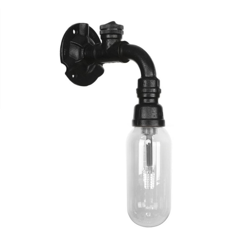 Frendorf | Schwarze Kapsel Schatten Wandleuchte Industrie klares Glas 1 Licht Korridor Wandmontagebeleuchtung mit Rohrdesign