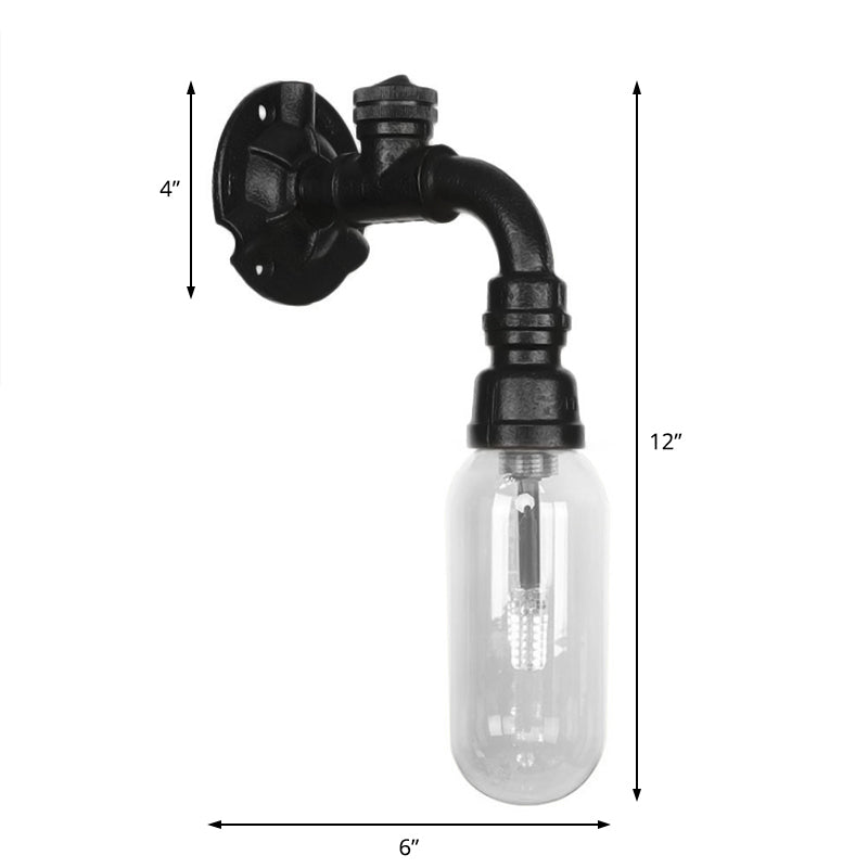 Frendorf | Schwarze Kapsel Schatten Wandleuchte Industrie klares Glas 1 Licht Korridor Wandmontagebeleuchtung mit Rohrdesign
