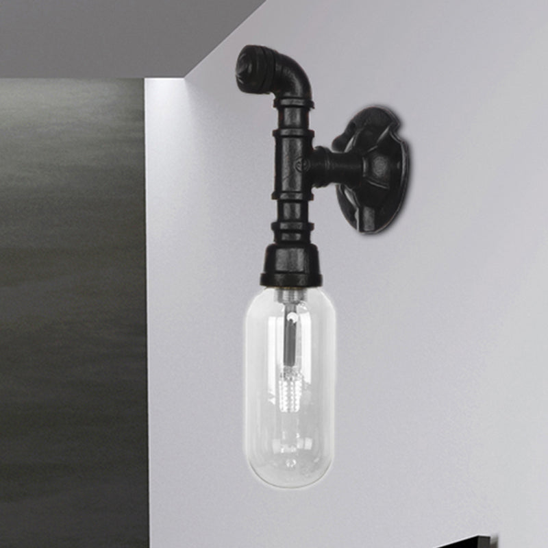 Frendorf | Schwarze Kapsel Schatten Wandleuchte Industrie klares Glas 1 Licht Korridor Wandmontagebeleuchtung mit Rohrdesign