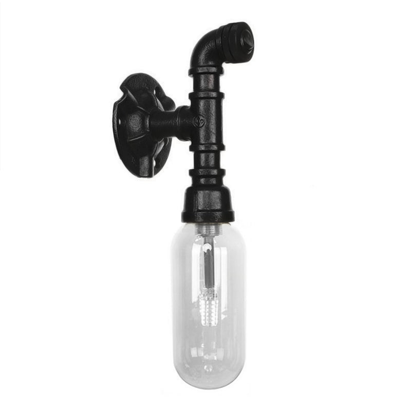 Frendorf | Schwarze Kapsel Schatten Wandleuchte Industrie klares Glas 1 Licht Korridor Wandmontagebeleuchtung mit Rohrdesign