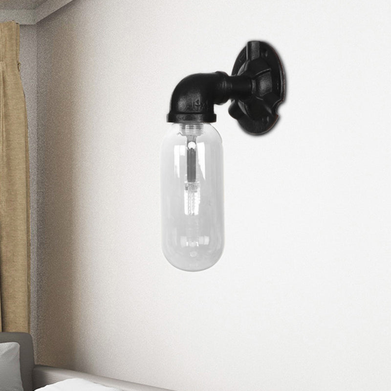 Frendorf | Schwarze Kapsel Schatten Wandleuchte Industrie klares Glas 1 Licht Korridor Wandmontagebeleuchtung mit Rohrdesign