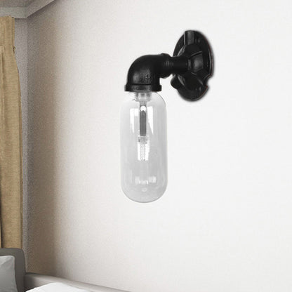 Frendorf | Schwarze Kapsel Schatten Wandleuchte Industrie klares Glas 1 Licht Korridor Wandmontagebeleuchtung mit Rohrdesign