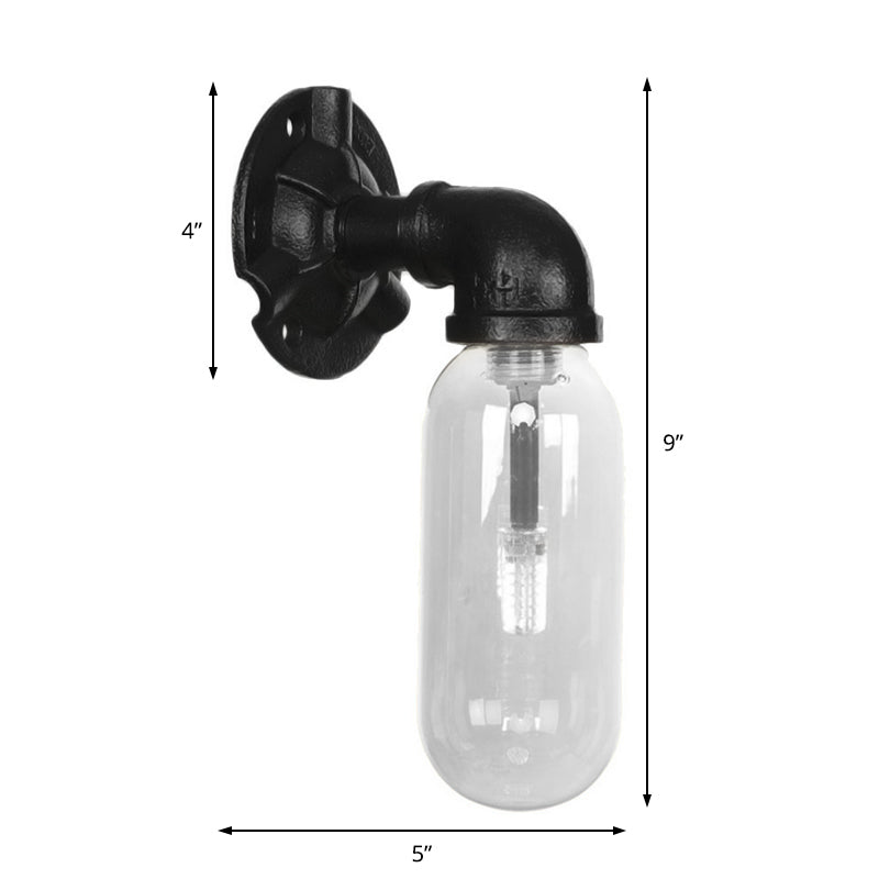 Frendorf | Schwarze Kapsel Schatten Wandleuchte Industrie klares Glas 1 Licht Korridor Wandmontagebeleuchtung mit Rohrdesign