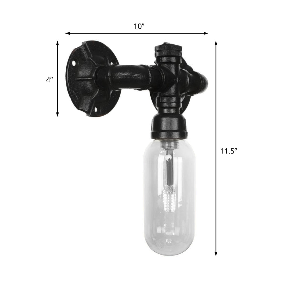 Frendorf | Schwarze Kapsel Schatten Wandleuchte Industrie klares Glas 1 Licht Korridor Wandmontagebeleuchtung mit Rohrdesign
