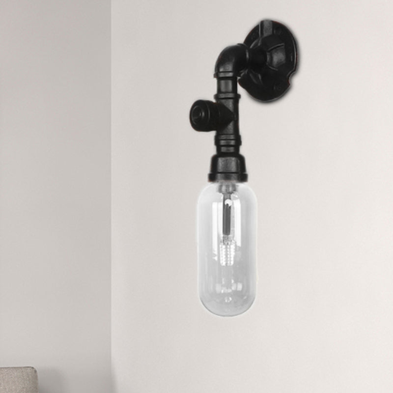 Frendorf | Industriële Capsule Schaduw Sconces Lichtarmatuur Enkele Gloeilamp Duidelijk Glas Wand Gemonteerde Pijp Licht in Zwart