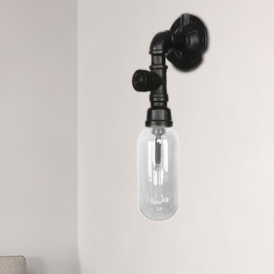 Frendorf | Industriële Capsule Schaduw Sconces Lichtarmatuur Enkele Gloeilamp Duidelijk Glas Wand Gemonteerde Pijp Licht in Zwart