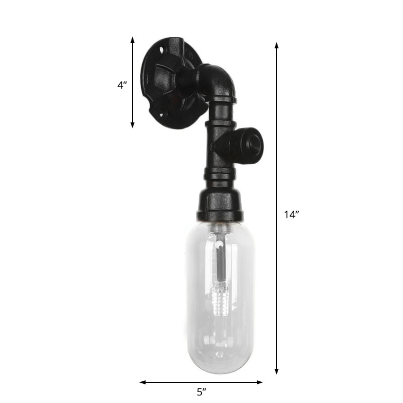 Frendorf | Industriële Capsule Schaduw Sconces Lichtarmatuur Enkele Gloeilamp Duidelijk Glas Wand Gemonteerde Pijp Licht in Zwart