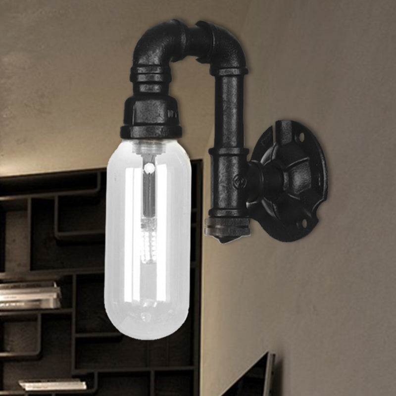 Frendorf | Industriële Capsule Schaduw Sconces Lichtarmatuur Enkele Gloeilamp Duidelijk Glas Wand Gemonteerde Pijp Licht in Zwart