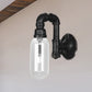 Frendorf | Industriële Capsule Schaduw Sconces Lichtarmatuur Enkele Gloeilamp Duidelijk Glas Wand Gemonteerde Pijp Licht in Zwart
