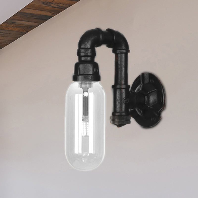 Frendorf | Industriële Capsule Schaduw Sconces Lichtarmatuur Enkele Gloeilamp Duidelijk Glas Wand Gemonteerde Pijp Licht in Zwart