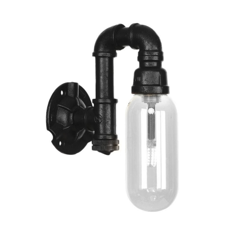 Frendorf | Industriële Capsule Schaduw Sconces Lichtarmatuur Enkele Gloeilamp Duidelijk Glas Wand Gemonteerde Pijp Licht in Zwart