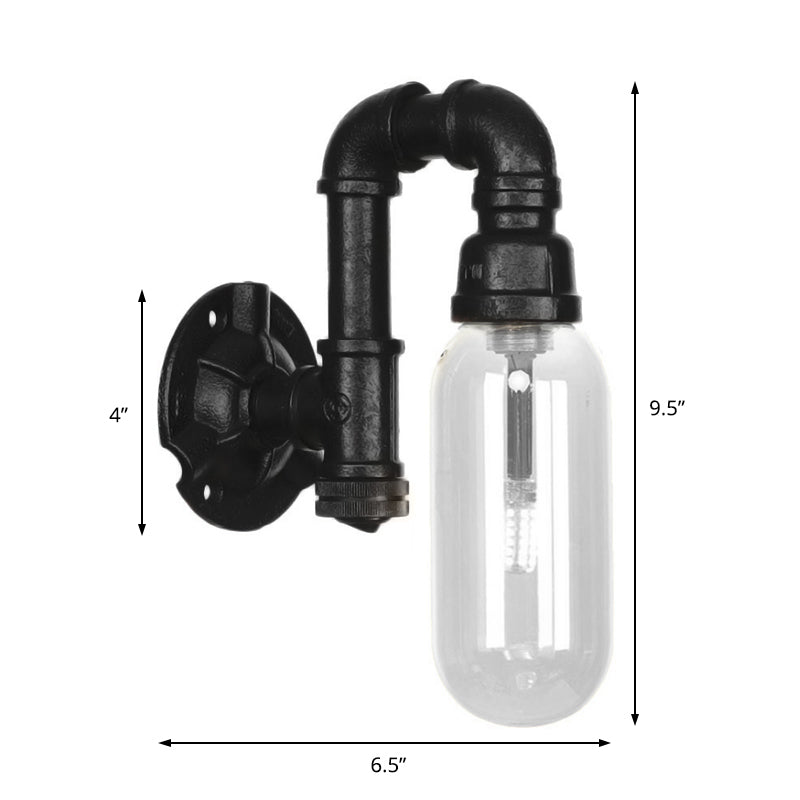Frendorf | Industriële Capsule Schaduw Sconces Lichtarmatuur Enkele Gloeilamp Duidelijk Glas Wand Gemonteerde Pijp Licht in Zwart