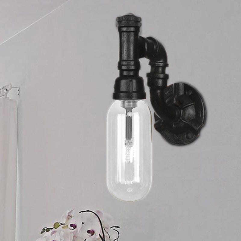 Frendorf | Industriële Capsule Schaduw Sconces Lichtarmatuur Enkele Gloeilamp Duidelijk Glas Wand Gemonteerde Pijp Licht in Zwart