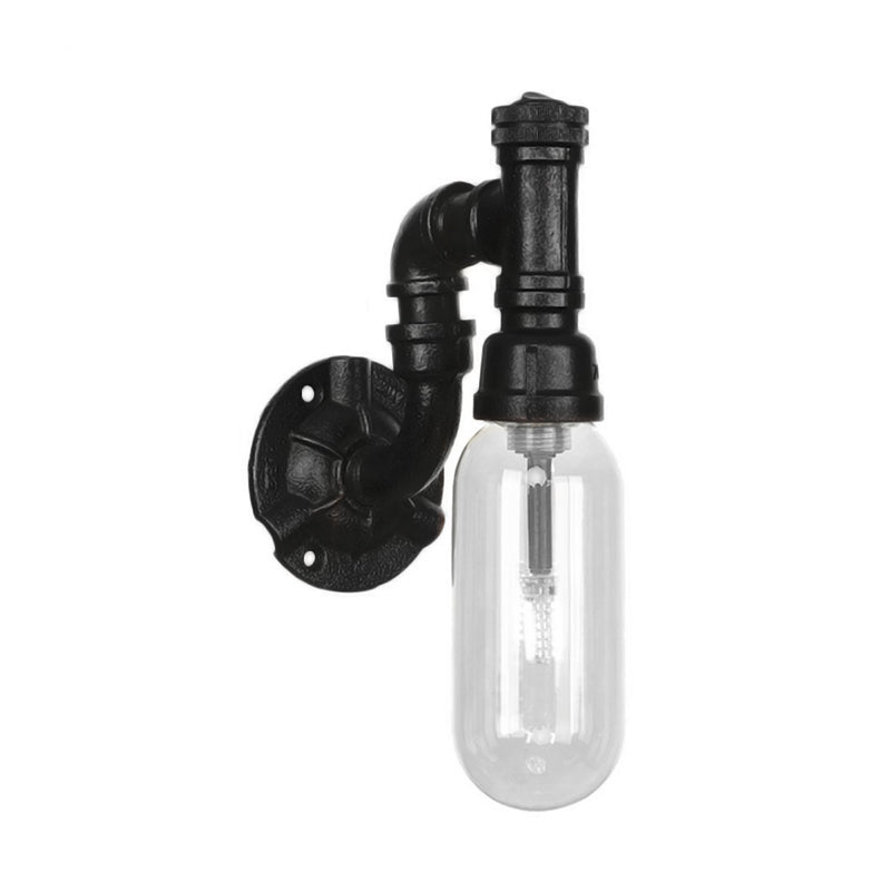 Frendorf | Industriële Capsule Schaduw Sconces Lichtarmatuur Enkele Gloeilamp Duidelijk Glas Wand Gemonteerde Pijp Licht in Zwart