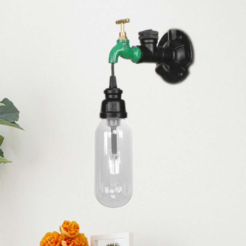 Frendorf | Industriële Capsule Schaduw Sconces Lichtarmatuur Enkele Gloeilamp Duidelijk Glas Wand Gemonteerde Pijp Licht in Zwart