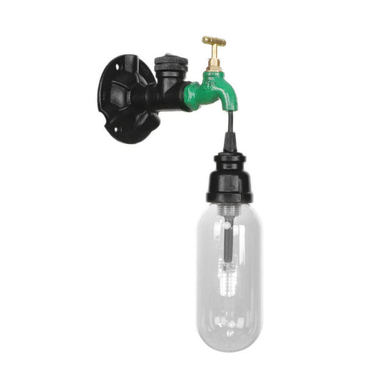 Frendorf | Industriële Capsule Schaduw Sconces Lichtarmatuur Enkele Gloeilamp Duidelijk Glas Wand Gemonteerde Pijp Licht in Zwart