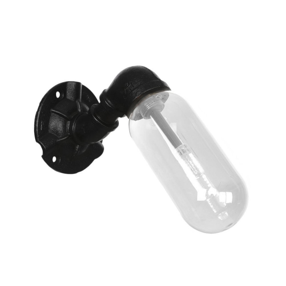 Frendorf | 1 Licht Wandlamp Verlichting Industriële Capsule Duidelijk Glas Wandlamp Armatuur in Zwart met Pijpd ontwerp