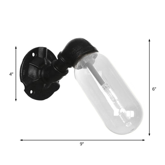 Frendorf | 1 Licht Wandlamp Verlichting Industriële Capsule Duidelijk Glas Wandlamp Armatuur in Zwart met Pijpd ontwerp