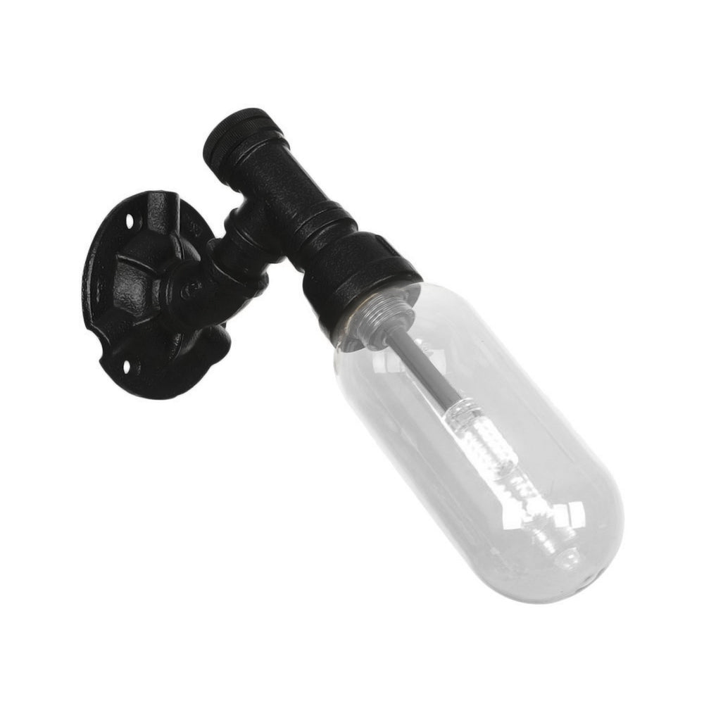 Frendorf | 1 Licht Wandlamp Verlichting Industriële Capsule Duidelijk Glas Wandlamp Armatuur in Zwart met Pijpd ontwerp