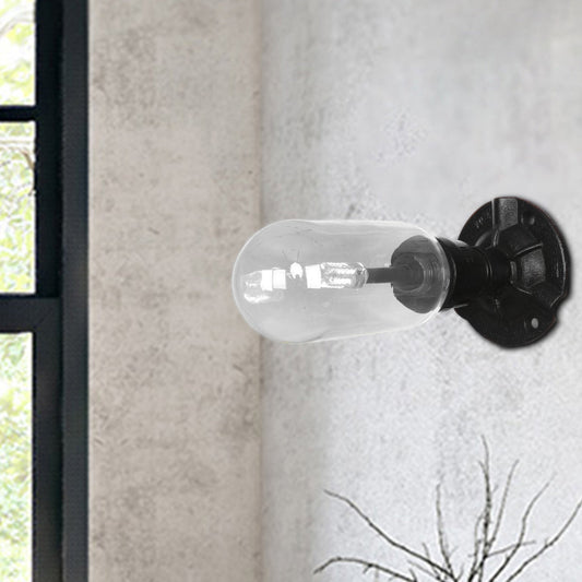 Frendorf | 1 Licht Wandlamp Verlichting Industriële Capsule Duidelijk Glas Wandlamp Armatuur in Zwart met Pijpd ontwerp