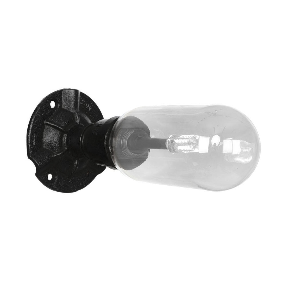 Frendorf | 1 Licht Wandlamp Verlichting Industriële Capsule Duidelijk Glas Wandlamp Armatuur in Zwart met Pijpd ontwerp