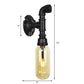 Frendorf | Oval Amber Glass Wandleuchte Industrie 1 Glühbirne Flur Wandmontierte Lampe in Schwarz mit Rohrdesign