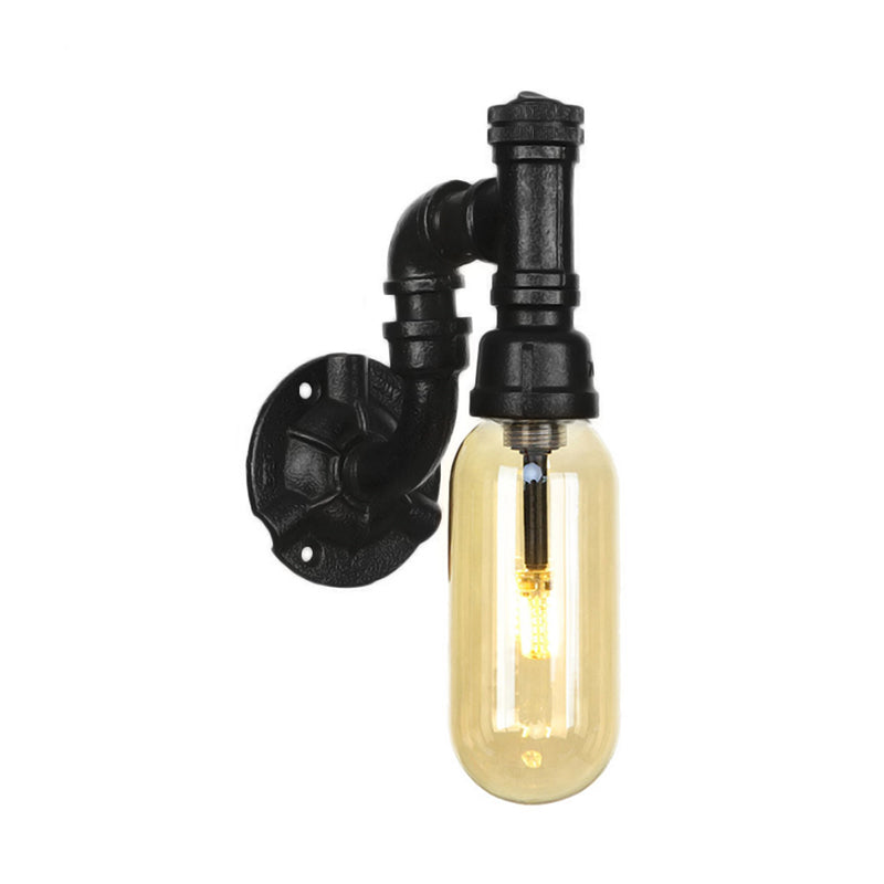 Frendorf | Capsule Amber Glas Wandlamp Industrial 1 Peertje Binnen Muur Gemonteerd Lamp in Zwart met Pijp Ontwerp