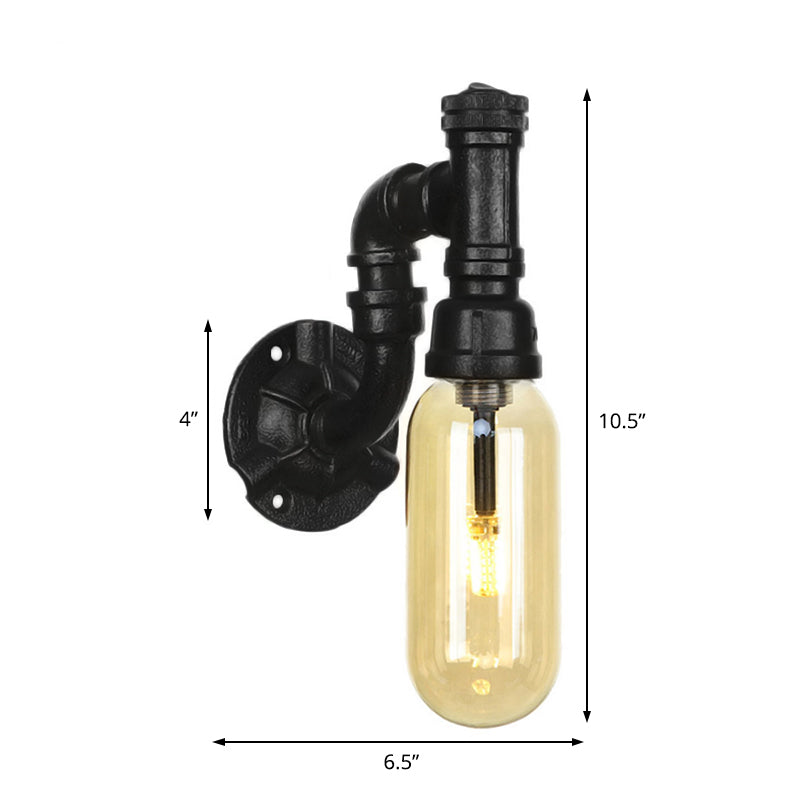 Frendorf | Capsule Amber Glas Wandlamp Industrial 1 Peertje Binnen Muur Gemonteerd Lamp in Zwart met Pijp Ontwerp