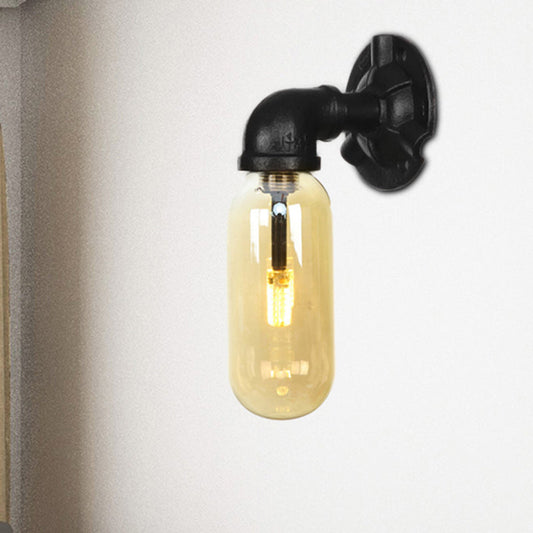 Frendorf | Capsule Amber Glas Wandlamp Industrial 1 Peertje Binnen Muur Gemonteerd Lamp in Zwart met Pijp Ontwerp