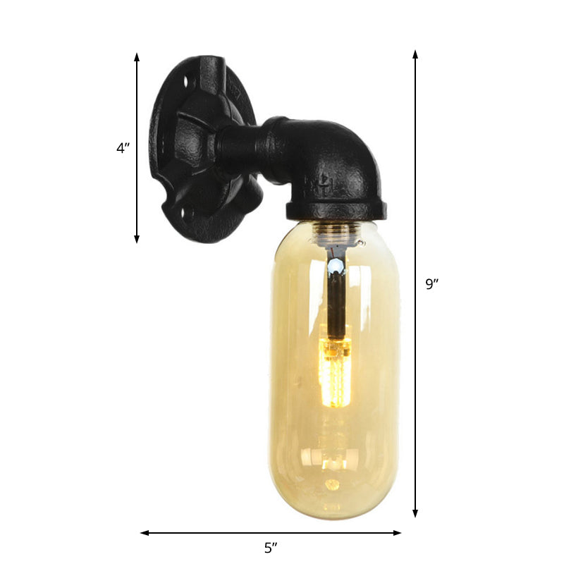 Frendorf | Capsule Amber Glas Wandlamp Industrial 1 Peertje Binnen Muur Gemonteerd Lamp in Zwart met Pijp Ontwerp