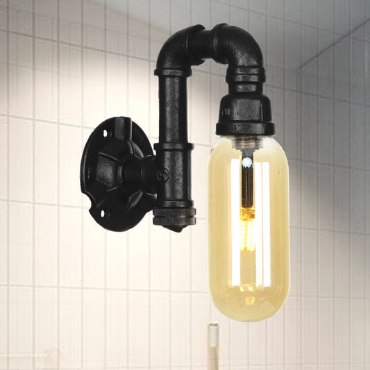 Frendorf | Capsule Amber Glas Wandlamp Industrial 1 Peertje Binnen Muur Gemonteerd Lamp in Zwart met Pijp Ontwerp