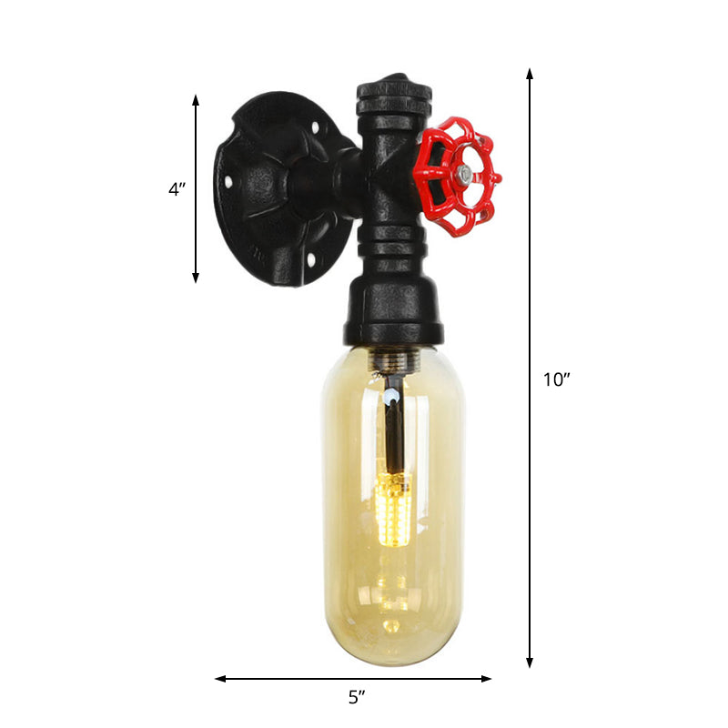 Frendorf | Capsule Amber Glas Wandlamp Industrial 1 Peertje Binnen Muur Gemonteerd Lamp in Zwart met Pijp Ontwerp
