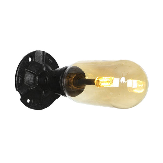 Frendorf | 1/2 Glühbirne Wandlampe Kapsel Bernstein Glas Industrielle Esszimmer Wandleuchte Beleuchtungsvorrichtung in Schwarz mit Rohrdesign