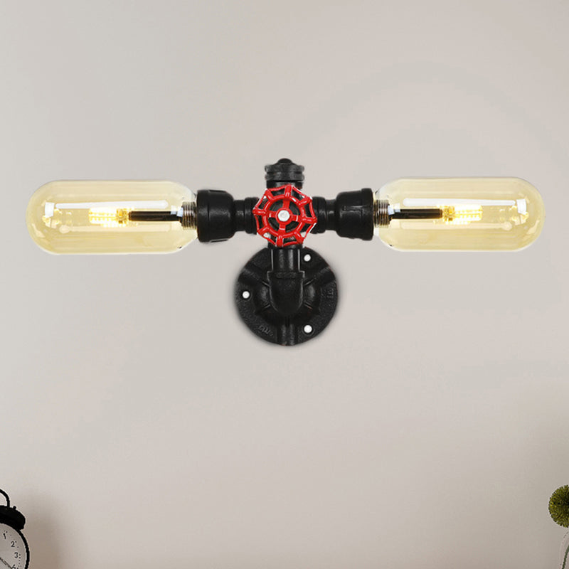 Frendorf | 1/2 Glühbirne Wandlampe Kapsel Bernstein Glas Industrielle Esszimmer Wandleuchte Beleuchtungsvorrichtung in Schwarz mit Rohrdesign