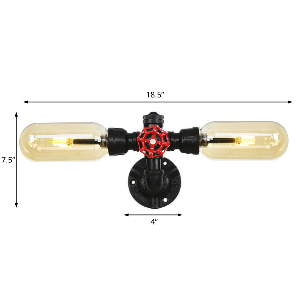 Frendorf | 1/2 Glühbirne Wandlampe Kapsel Bernstein Glas Industrielle Esszimmer Wandleuchte Beleuchtungsvorrichtung in Schwarz mit Rohrdesign