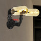 Frendorf | 1/2 Glühbirne Wandlampe Kapsel Bernstein Glas Industrielle Esszimmer Wandleuchte Beleuchtungsvorrichtung in Schwarz mit Rohrdesign